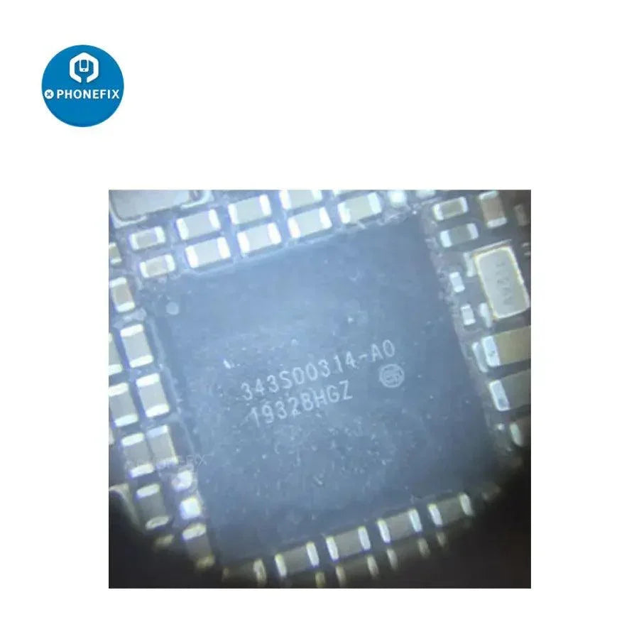 Power Management IC 343S00314 PMIC component for iPad 7 2019, shown on a white background with electronic contact points.