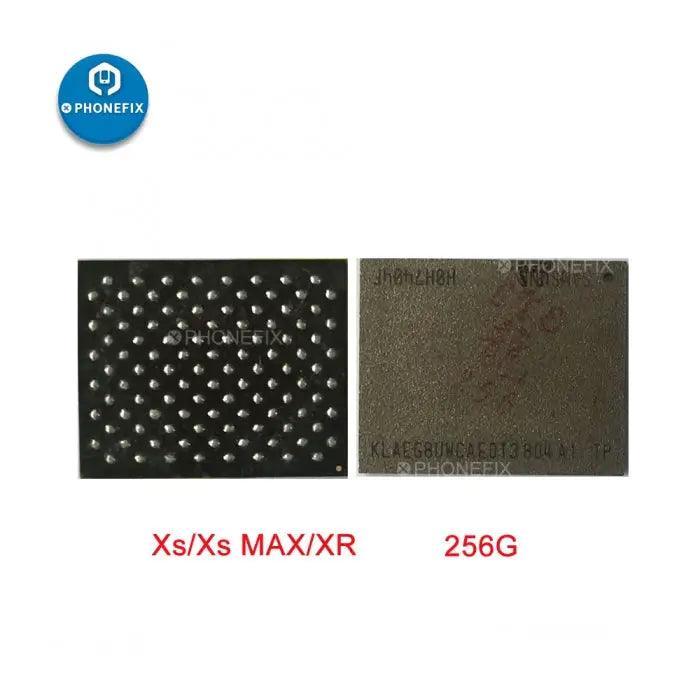 iPhone NAND flash memory chip replacement for iPhone XR XS Max, 64GB, 256GB, or 512GB storage, by PHONEFIX.
