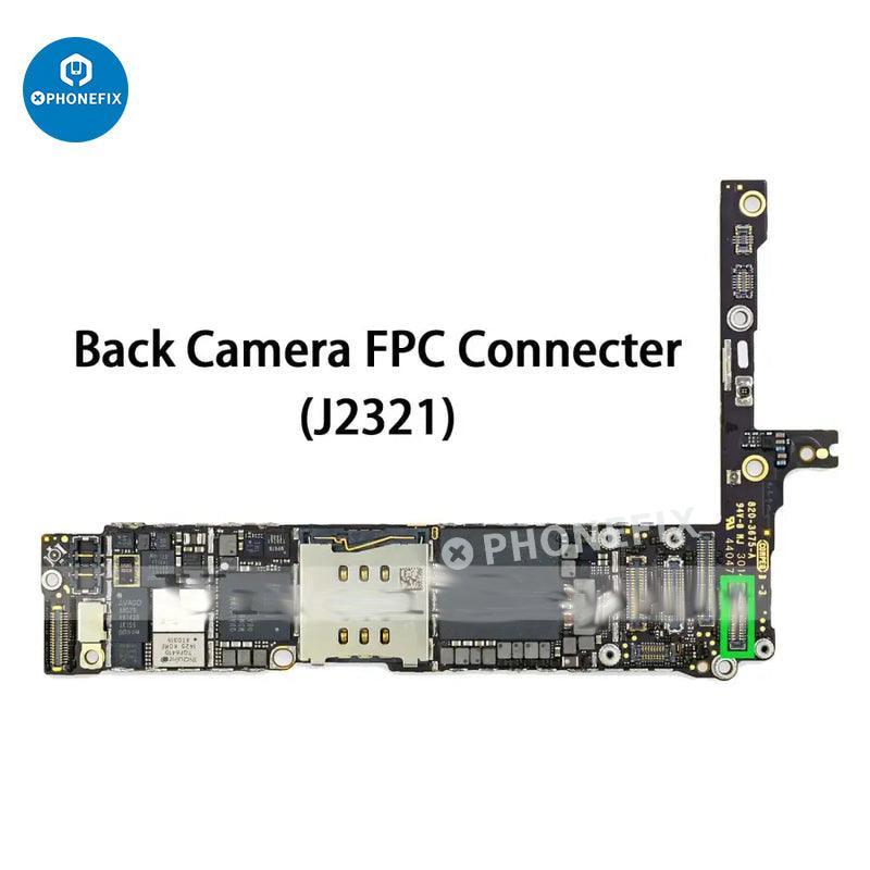 Rear camera FPC connector for iPhone 6 to iPhone 11 Pro Max, a small electronic component used in smartphone camera repair.