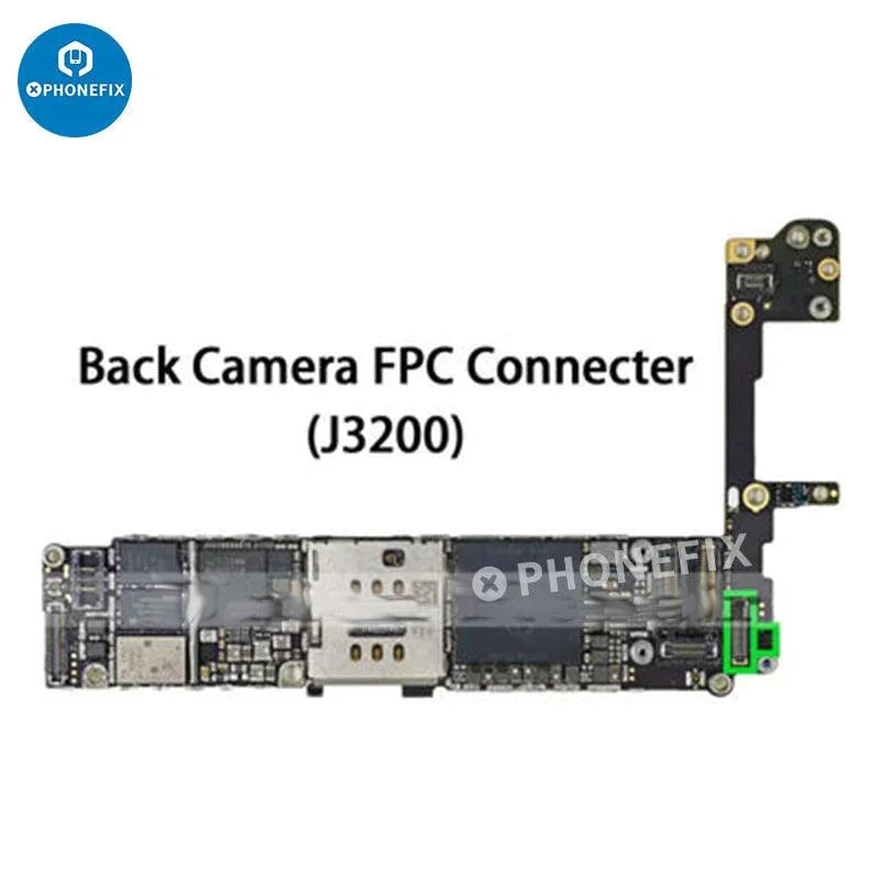 Rear camera FPC connector for iPhone 6-15 Pro Max, PHONEFIX components, close-up view of the small connector part.