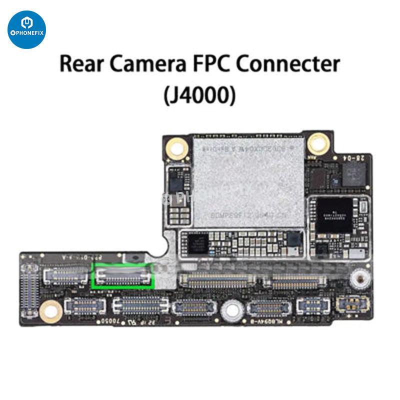 Rear camera FPC connector for iPhone 6 to 15 Pro Max, showing small electronic component for iPhone repair by PHONEFIX.