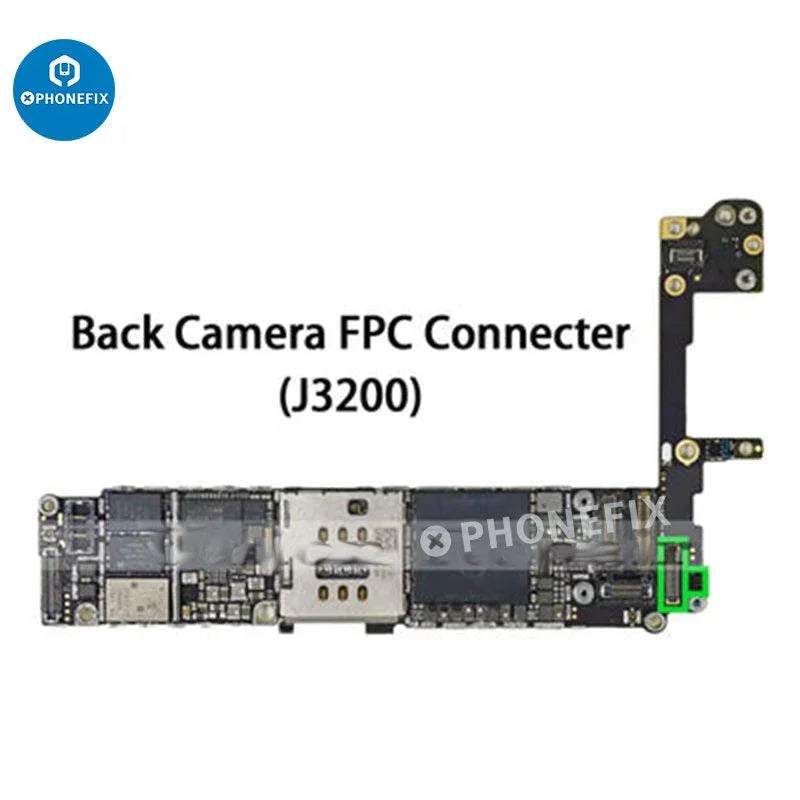 Rear camera FPC connector for iPhone 6 to iPhone 11 Pro Max, PHONEFIX component with detailed contacts and circuit board.