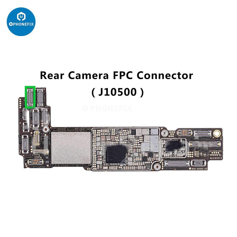 Rear camera FPC connector for iPhone 6 to 15 Pro Max, PHONEFIX component, close-up view of the small electronic connector.