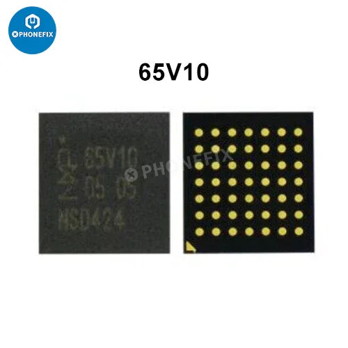 Close-up of PHONEFIX NFC controller IC antenna switch chip for iPhone 8 to 15 Pro Max, showcasing the small electronic component.