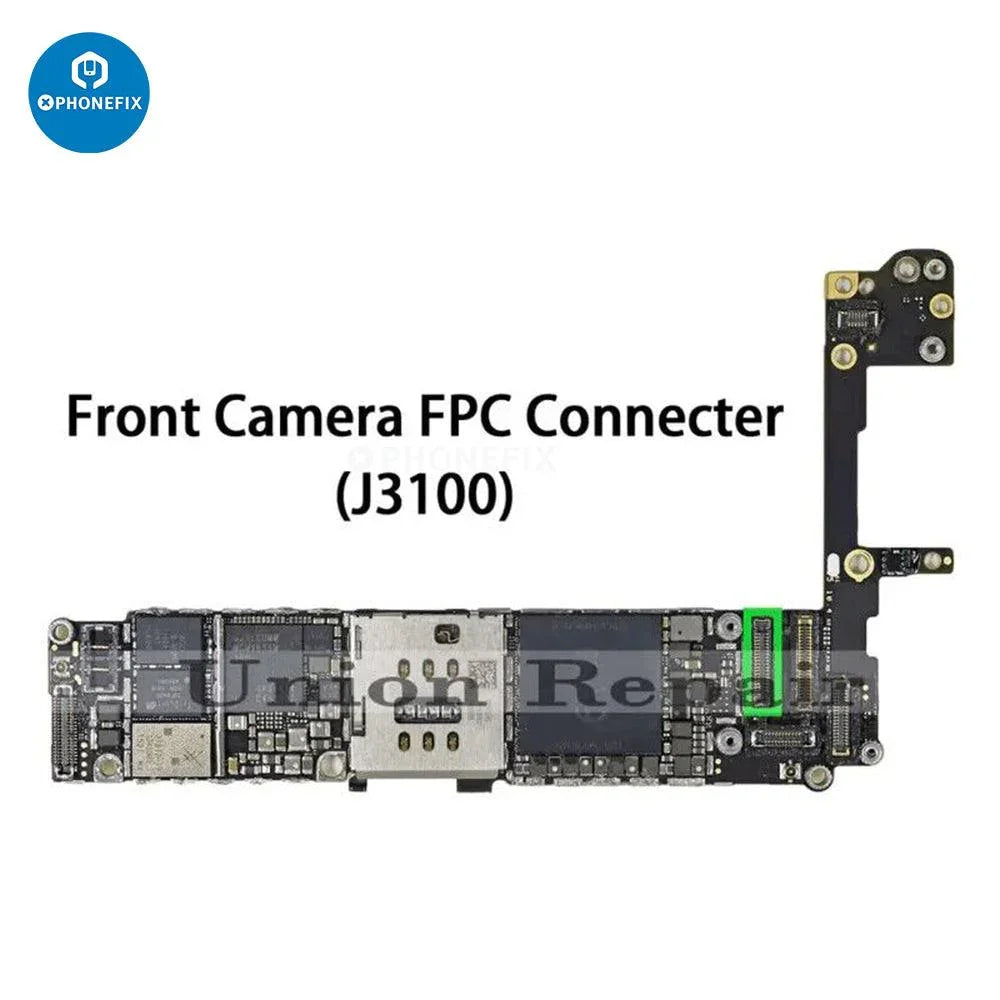 Connecteur FPC de la caméra frontale PhoneFix pour iPhone 7 à 17 Pro Max, vue rapprochée du petit composant électronique.