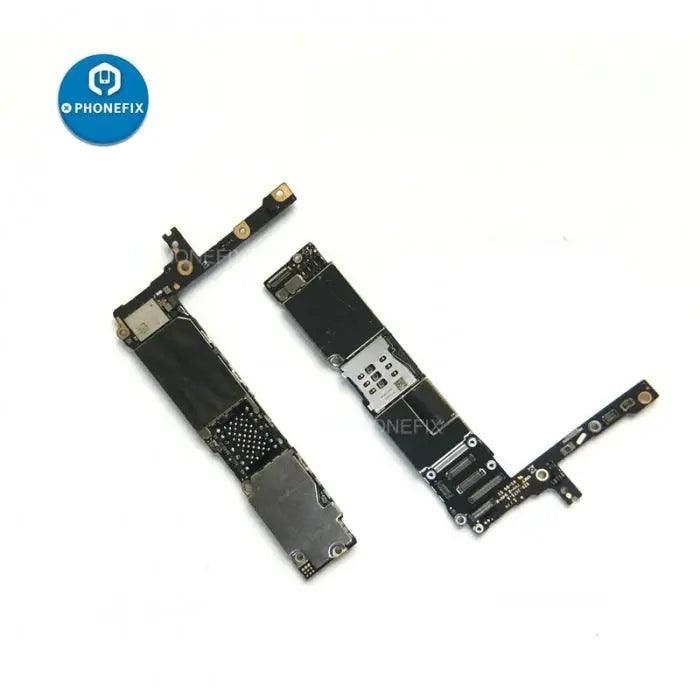 Damaged scrap iPhone logic board without NAND chip, used for repair training, by PHONEFIX.