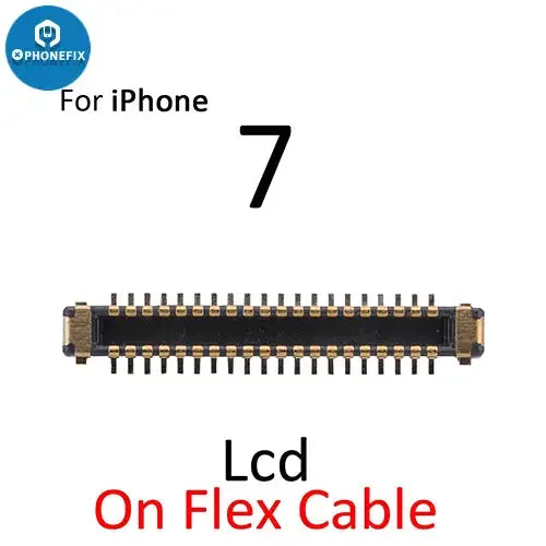 Phonefix iPhone 7-8 Plus LCD display 3D touch FPC connector port component showing close-up of the connector on the circuit board.
