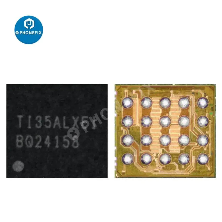 Phonefix BQ24157A/24188/24158/27520/25601/25601D charging IC components for Samsung repair, showing the small electronic circuit.