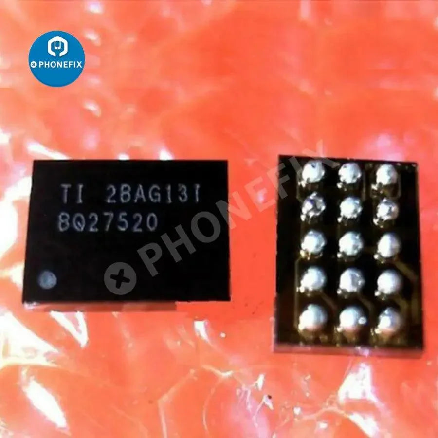 PhoneFix Samsung charging IC components BQ24157A, 24188, 24158, 27520, 25601D for repair, close-up view of circuit board parts.