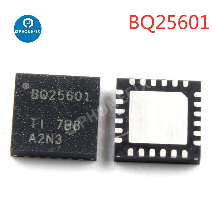PHONEFIX Samsung charging IC components including BQ24157A, 24188, 24158, 27520, 25601D for repair and replacement.