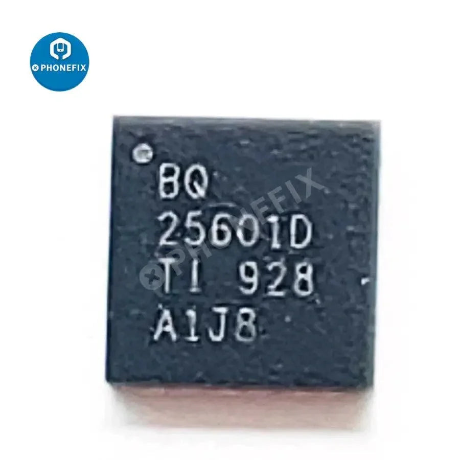 PhoneFix Samsung charging IC components BQ24157A, 24188, 24158, 27520, 25601D for repair, shown on a white background.