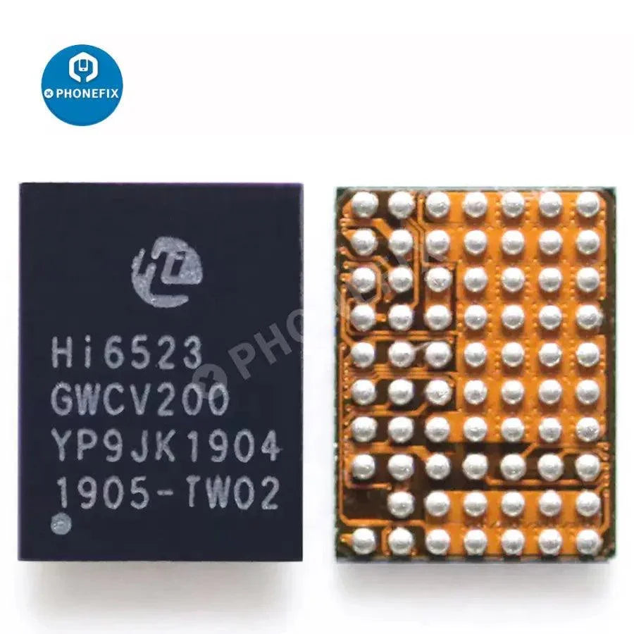 Huawei phone power IC chip for V120, V200, 6526, 6522, 6353 models, from PHONEFIX, showing the small electronic component.