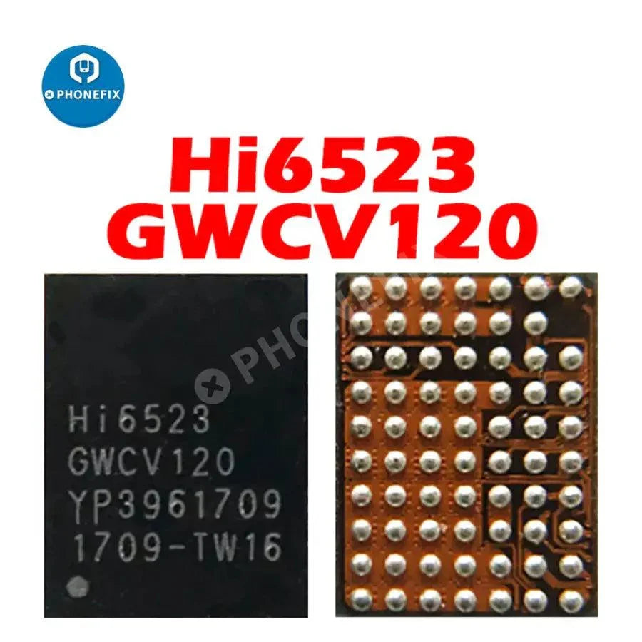 Huawei phone power IC chip for V120, V200, 6526, 6522, 6353 models, branded PHONEFIX, shown on a white background.