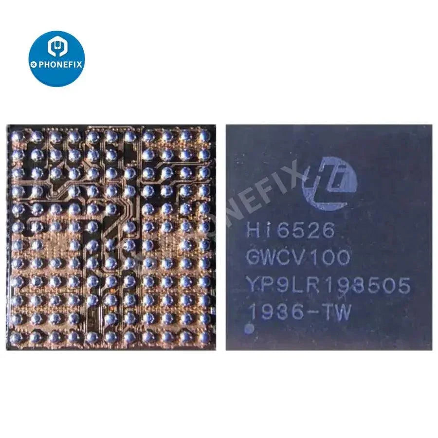 PhoneFix Huawei chip power IC for models HI6523 V120, V200, 6526, V100, 6522, and 6353, showing the electronic component.