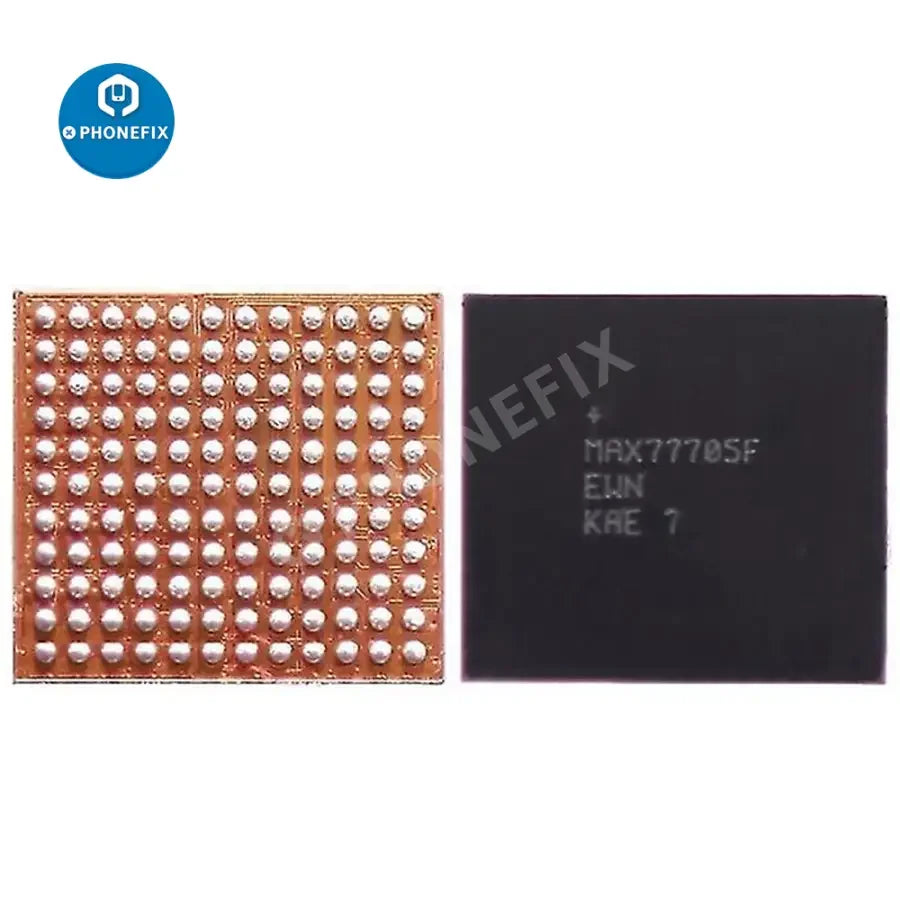 Power audio display frequency IC for Samsung S9, A7, A10 smartphones, showing a small electronic component on a circuit board.