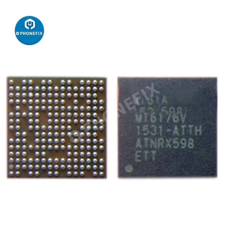 PhoneFix IC power chip for Android phones, featuring models MT6177MV, 6177W, 6166V, 6176V, 6158V, and 6350V components.