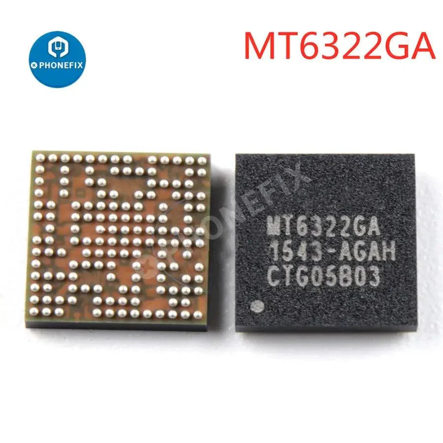 Phonefix MT6329A/6329BA/6320/6322/6169V IC power supply chip for Android phones, close-up of the component on a circuit board.