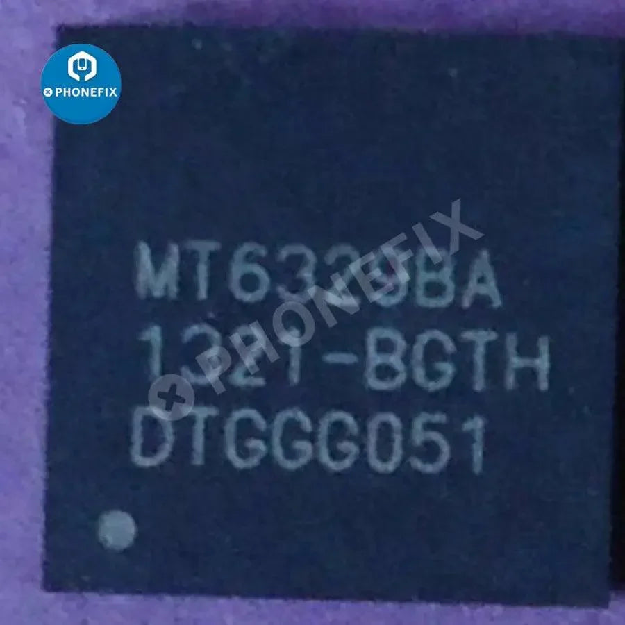 PhoneFix MT6329A power supply IC chip for Android phones, electronic component with multiple model numbers, used in mobile device repair