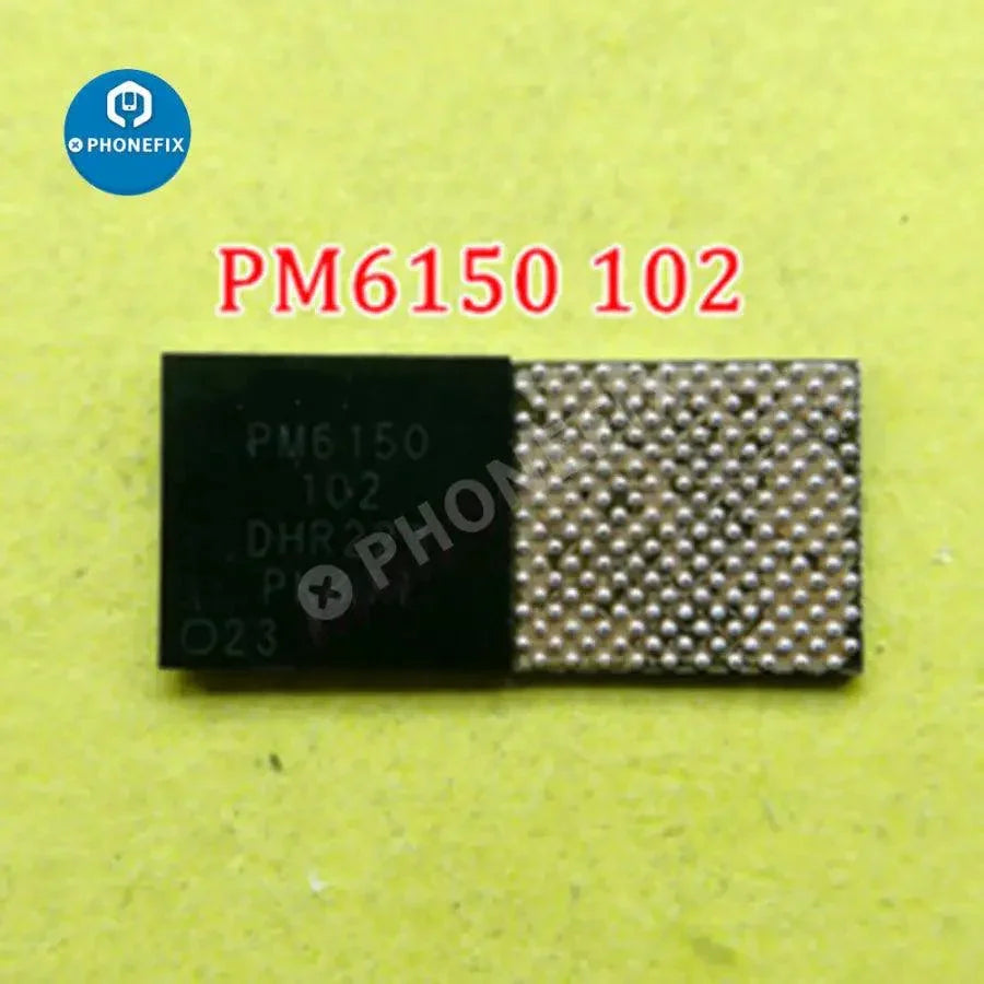 PhoneFix IC power chip for Redmi smartphones, including models PM6125, PM6150A, 102, 6150L, and 103, for device repair.