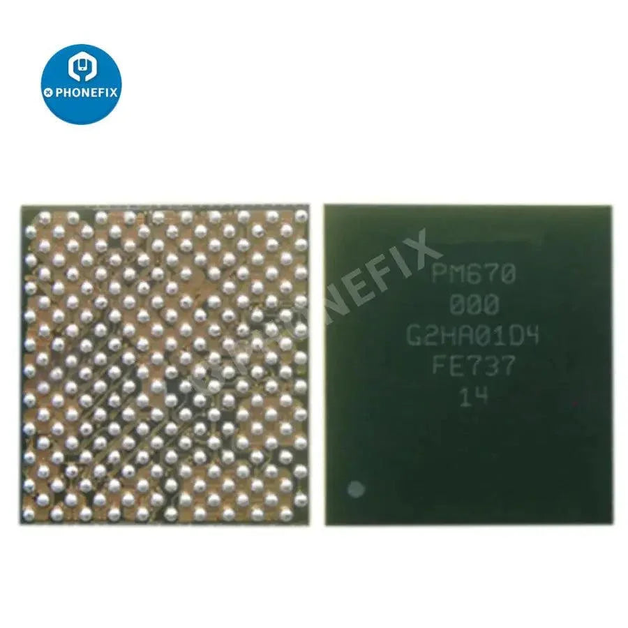 PHONEFIX PM670/670A/670L IC power supply chip for Xiaomi phone repair, close-up image of replacement component on circuit board.