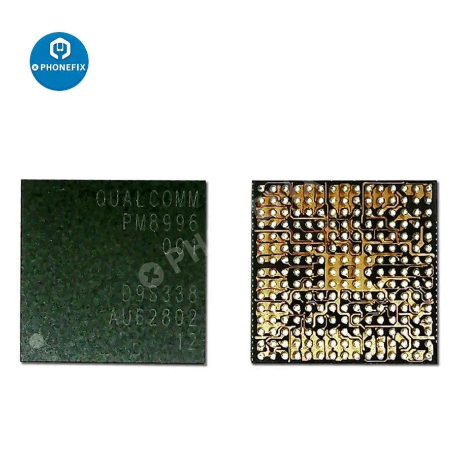 Power IC chip for Galaxy S8 and S8+ by PHONEFIX, close-up of the small electronic component on a circuit board.