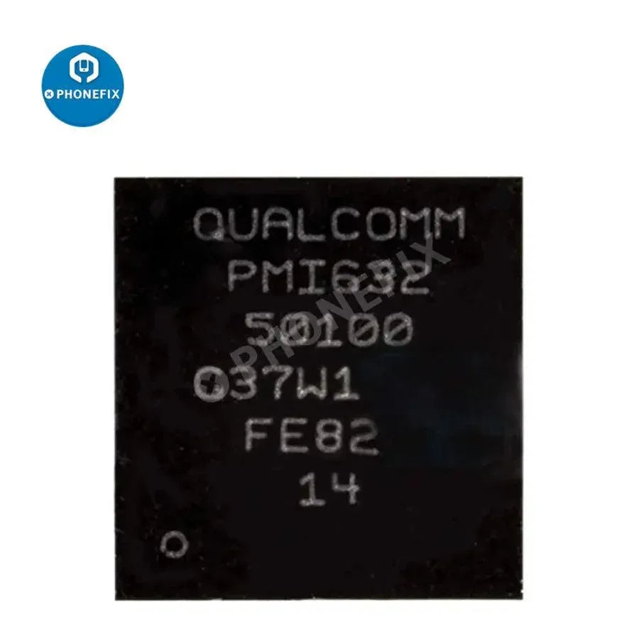 PhoneFix PMI632 power supply IC chips for Xiaomi Redmi 8, 8A, Note 8, and 8T smartphones, close-up of component on circuit board.