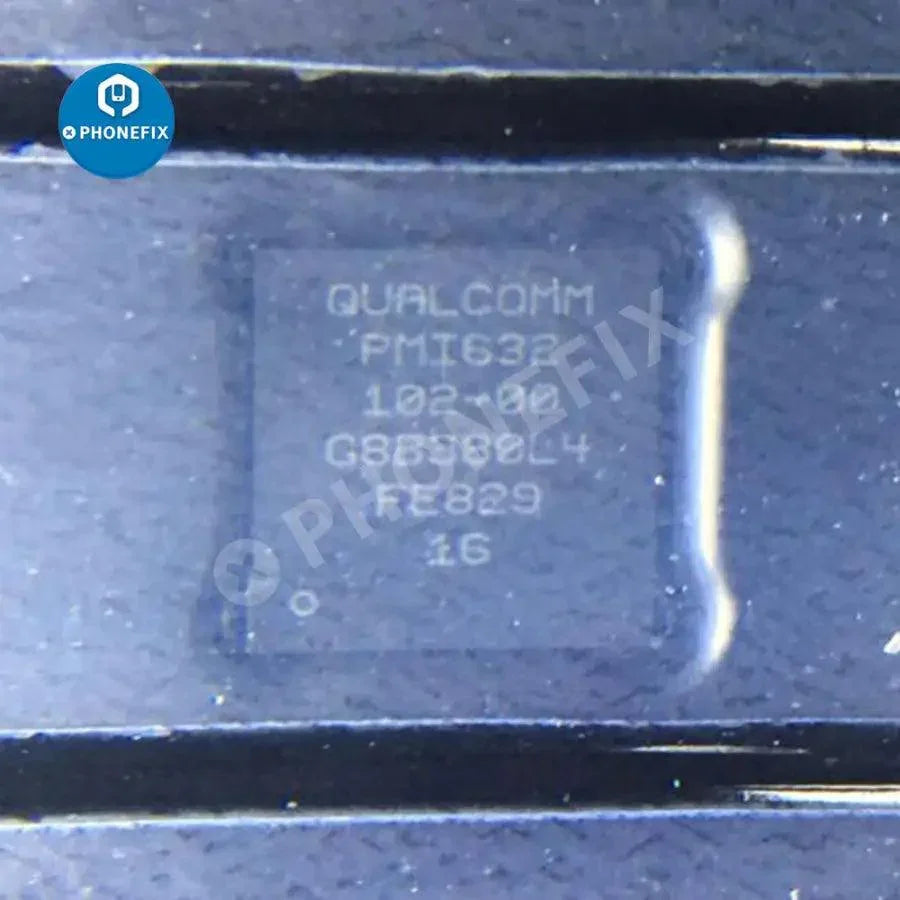PMI632 602/802 PM90000/102 chip power IC for Oppo A5 phone, electronic component labeled with PHONEFIX branding.