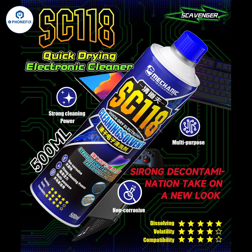 Phonefix electronic cleaner for mechanics, quick-drying phone frame glue remover, designed for electronic components repair.