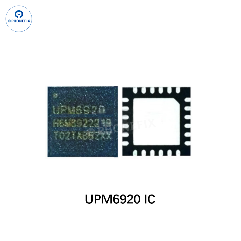 Samsung A8000 USB charger IC, SM5703A charging IC component for phone repair, labeled UPM6920, used in mobile device charging circuits.