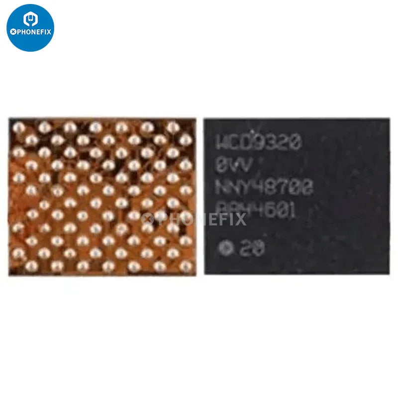 WCD9310 and WCD9320 audio frequency ICs for Xiaomi Note 3, phone repair components from PHONEFIX, shown on white background.