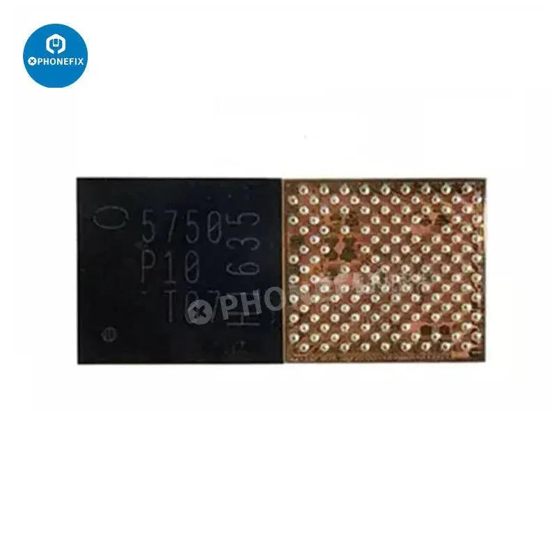 Close-up of PHONEFIX intermediate frequency IC component for iPhone 6 to 14 Pro Max, showing detailed electronic part on a neutral background.