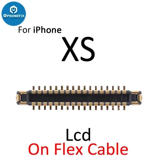 PHONEFIX iPhone X XS MAX XR LCD display with 3D touch FPC connector port and components on board for repair or replacement.