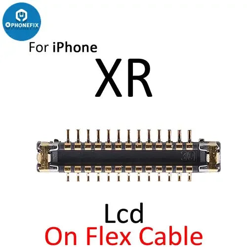 PHONEFIX iPhone X XS MAX XR LCD display with 3D Touch FPC connector port, component on board for repair or replacement.