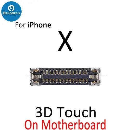 Phonefix iPhone X XS MAX XR LCD display with 3D touch FPC connector port, component on circuit board.