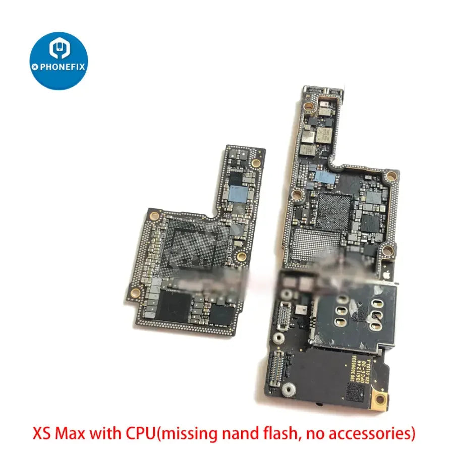 Used damaged iPhone X to 12 Pro Max motherboard training board by PHONEFIX, showing components and circuit details for skill practice.