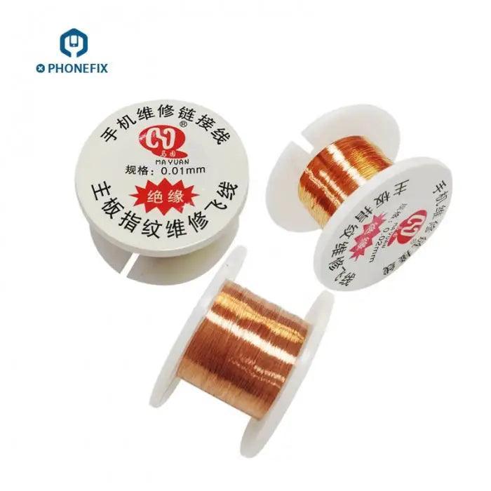 Insulated copper welding jumper wire for PCB boards, 0.01/0.02mm thickness, from PHONEFIX consumables.