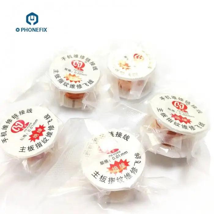 Insulated copper welding jumper wire for PCB boards, 0.01/0.02mm thickness, from PHONEFIX consumables for electronic repairs.