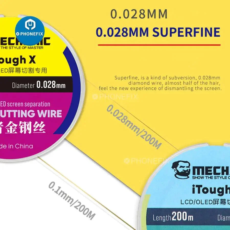 Fil de coupe ultrafin Mechanic iTough X Tough pour écrans LCD et OLED, utilisé pour un retrait précis de l'écran, par PHONEFIX.