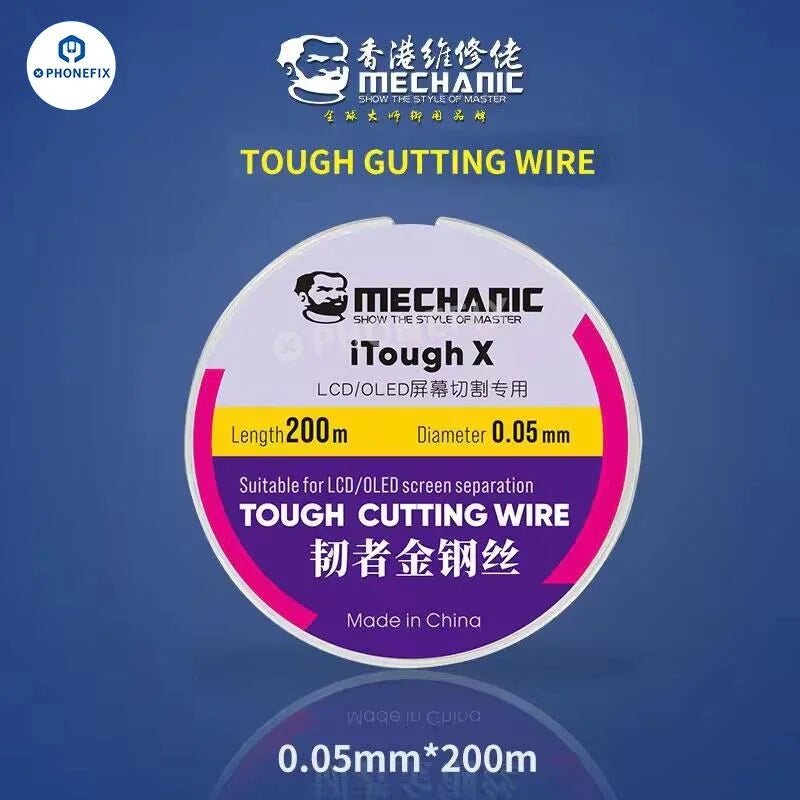 Fil de coupe ultrafin PhoneFix iTough X Tough de 0.05 mm pour écrans LCD et OLED, idéal pour les réparations d'écran de précision.