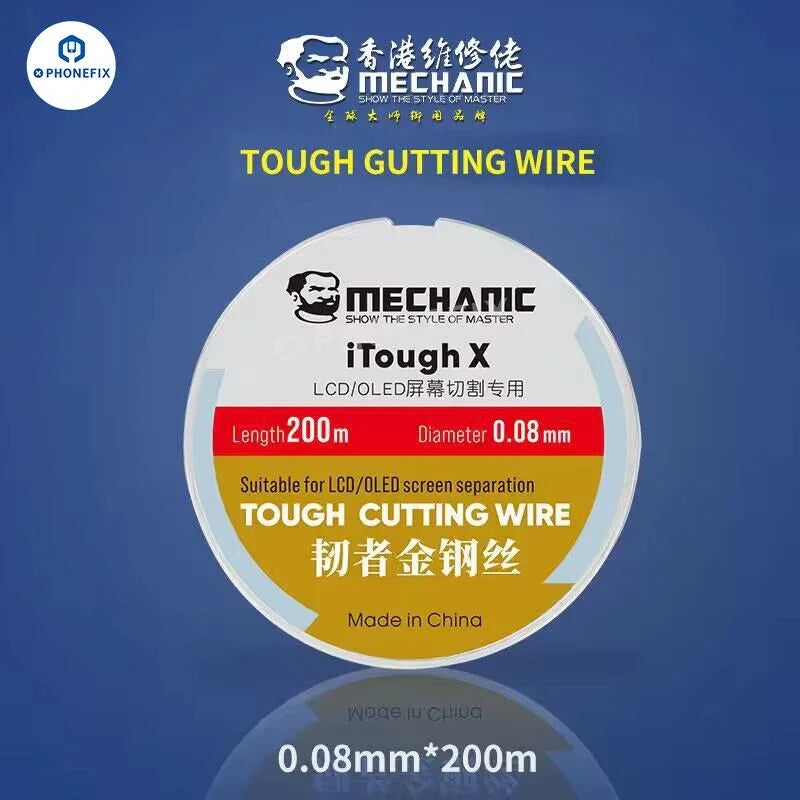 PHONEFIX iTough X Tough fil de coupe ultrafin de 0.08 mm pour écrans LCD et OLED, idéal pour des réparations d'écran précises.