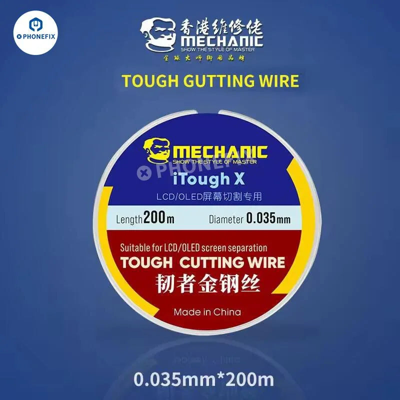 PHONEFIX iTough X Fil de coupe ultrafin et résistant pour écrans LCD et OLED, épaisseur 0.035 mm, utilisé pour une réparation d'écran précise.