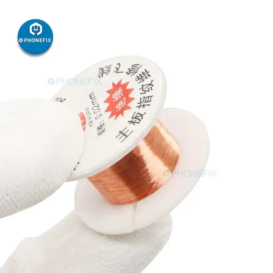 Copper jumper wire set for phone BGA soldering repair, 0.01mm thickness, by PHONEFIX, includes 5 precision consumables for electronics repair.