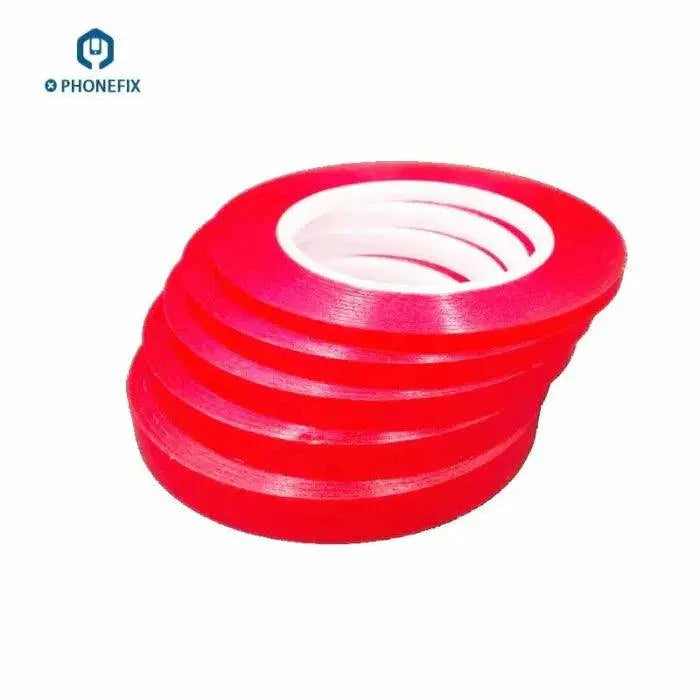 PhoneFix clear double-sided acrylic PET red film tape for phone screen repair, shown on white background.