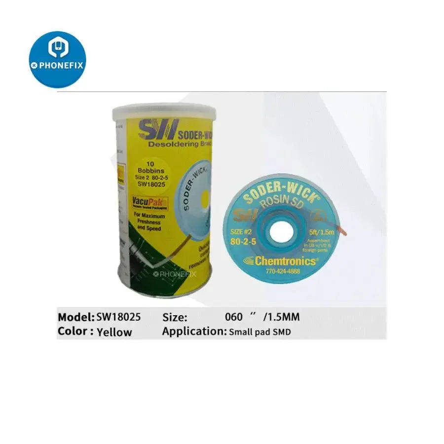 SODER WICK Suction Wire SW 18025/35/45/55 for phone repairs, showing the original suction wire used for screen removal.
