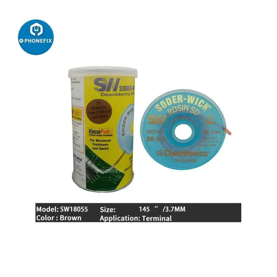 SODER WICK Suction Wire SW 18025/35/45/55 for phone repairs, original consumable suction wire by PHONEFIX, shown in the image.