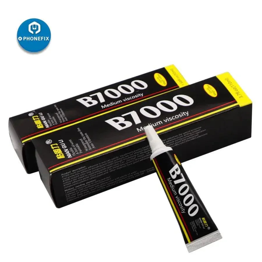 PhoneFix B7000 transparent super glue adhesive for DIY LCD repair, strong multi-purpose glue for electronics and crafts.