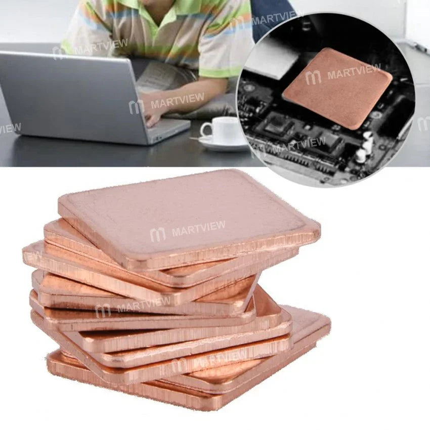 Copper slice radiator for laptop CPU, PhoneFix brand, used for phone repair and chip cooling, measuring 15x15x0.1mm.