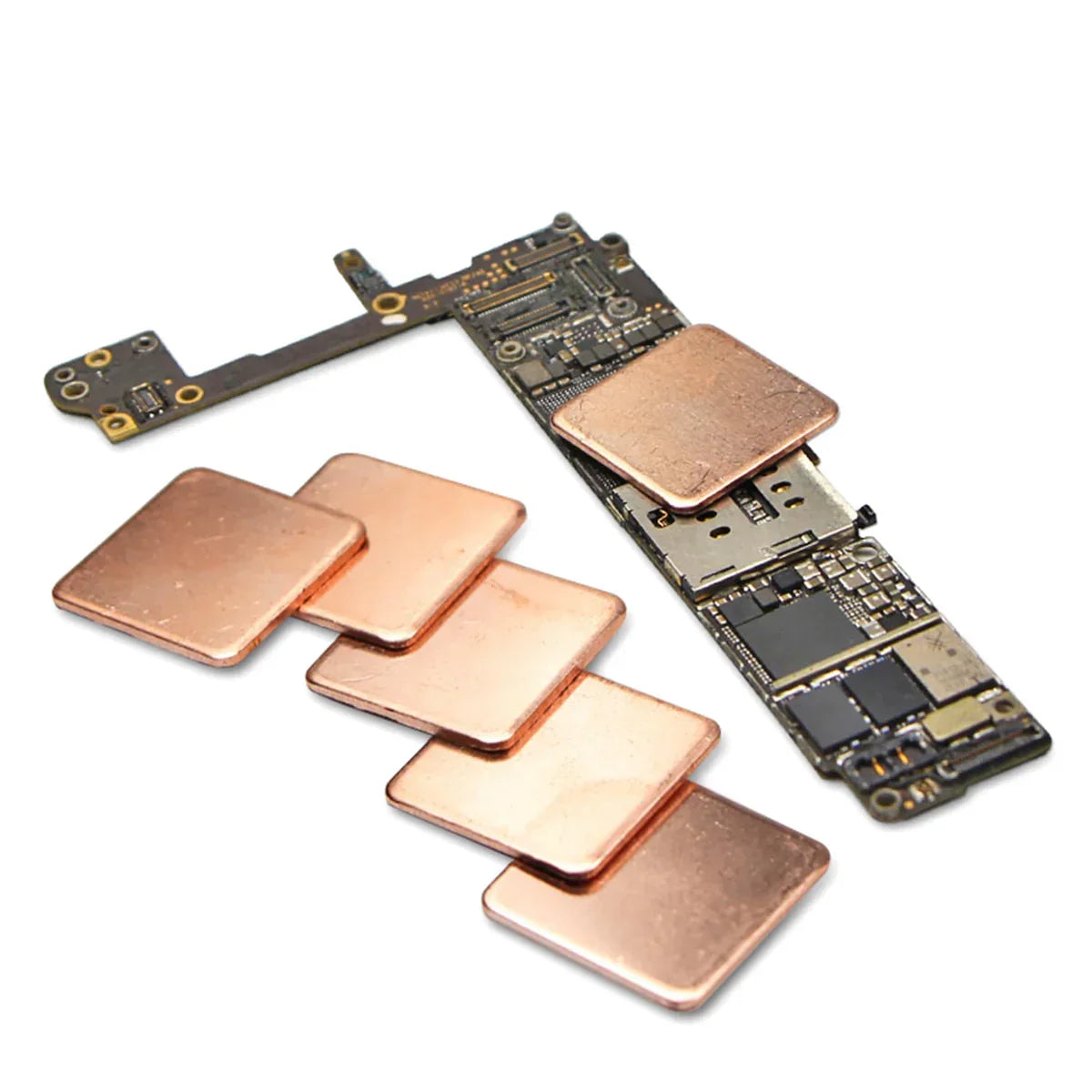Set of 10 copper slice radiators for phone repair CPU cooling, compatible with PHONEFIX laptop CPU and chip cooling applications.