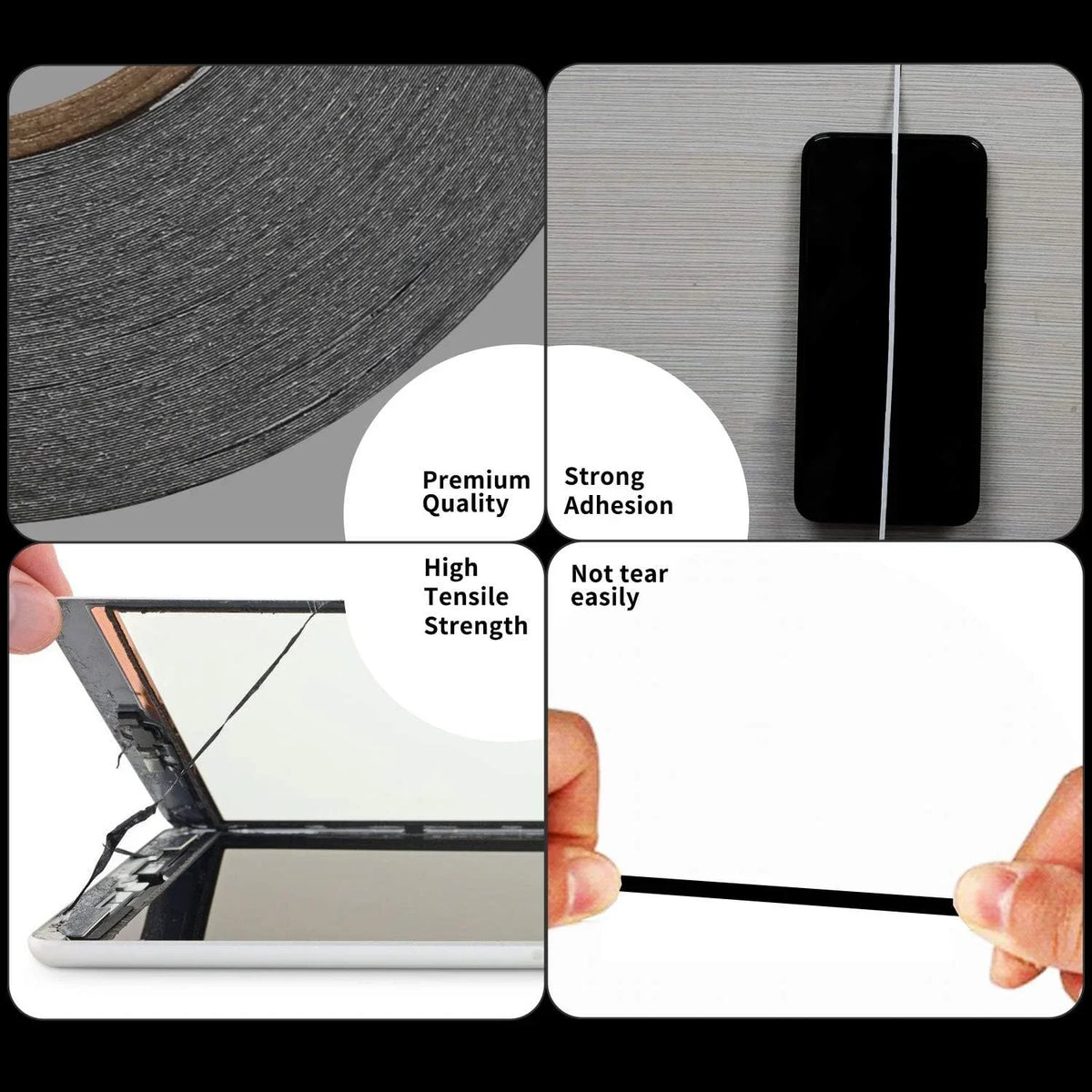 3M black double-sided adhesive tape for phone touch screen repair, designed for secure bonding in mobile device repairs.