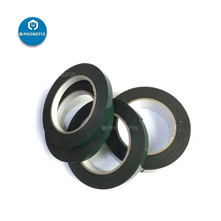 Black double-sided adhesive foam tape used for LCD screen repair in phone repair, by PHONEFIX, ideal for securing screens.